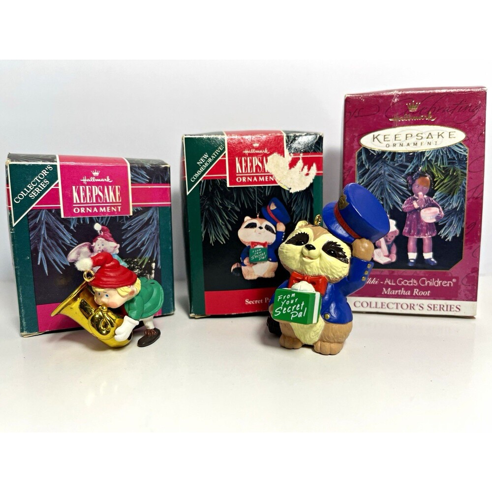 Lot of 3 vintage Hallmark Keepsake Christmas ornaments with original boxes.